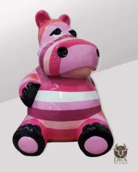 Hippopotame assis L RAYÉ rose