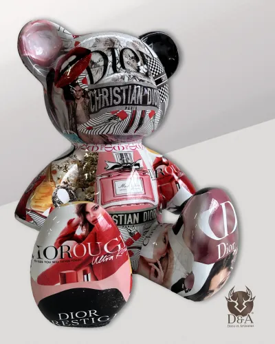 Sitting resin bear in Dior covering