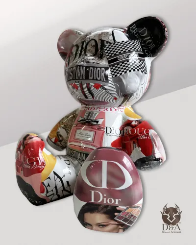 Sitting resin bear in Dior covering